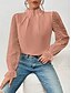 voordelige Elegante topjes-Overhemd Blouse Geklede topjes Dames Wit Blozend Roze Marineblauw Effen Netstof Straat Dagelijks Modieus Hoge nek Normale pasvorm S