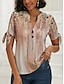 お買い得  レディースＴシャツ-女性用 Tシャツ ボタン 切り抜き プリント 日常 週末 ベーシック 半袖 Ｖネック ピンク