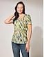 cheap Art&amp;Design tee-Women&#039;s T Shirt Graphic Basic Short Sleeve V Neck Regular Tops Daily Weekend Print Red Blue Green