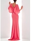 ieftine roșu-Rochie de seară tip sheath elegantă formală de toamnă lungime la podea cu mâneci scurte decolteu în V din chiffon elastic cu volane pliate
