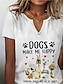 billige T-skjorter til kvinner-Dame T skjorte Henly-skjorte Hund Bokstaver Trykt mønster Daglig Helg Grunnleggende Kortermet V-hals Svart