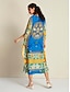 cheap Print Casual Dress-Satin Caftan Bandana Print Raglan Sleeve Midi Dress