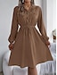 ieftine rochie midi neagra-Pentru femei Rochie de lucru Rochie A line Modă Zilnic Moda de lucru Episcop Rochii Midi Plisată Buton Guler Cămașă Manșon Lung Simplu Fit regulat Negru Roșu Vin Kaki Primăvară Toamnă S M L XL