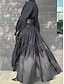abordables robe longue noire-robe noire Robe chemise Femme Robe Maxi A Volants Soirée Travail basique Grande occasion Col de Chemise manche longue Standard Noir Blanche Bleu S M L XL 2XL
