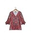 abordables T-shirt Boho-Mujer Camiseta Henley Shirt Floral Cosecha Étnico Diario Básico Manga 3/4 Escote en Pico Tops regulares Festivos Fin de semana Botones Estampado Rojo Morado Verde Trébol Caqui Gris Otoño invierno