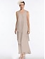 preiswerte Mamas Kleidersets-Strandhochzeit Sheath Brautmutterkleid Elegantes Einfaches V-Ausschnitt Knöchellanges Chiffon Ärmellos mit Stufen Einfarbig kostenlose Maßanfertigung