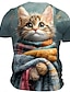 baratos Camisetas com estampa animal-Homens Gráfico Gato Camiseta Manga Curta Camiseta Impressão 3D Gola Redonda Camisa Retro Vintage Casual Estilo de rua Esportes Feriado Para Noite Azul Laranja Primavera Verão Roupa S M L XL 2XL 3XL