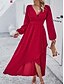 preiswerte Chiffonkleider-Damen Casual kleid Maxidress plus hoch niedrig Rüschensaum Arbeit Verabredung Elegant Maxi V Ausschnitt Langarm Schwarz Rote Marineblau Farbe