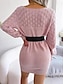 preiswerte Strickkleider-Damen strickkleid Minikleid Elegant Stilvoll Glatt Täglich Rundhalsausschnitt Langarm 2023 Lockere Passform Weiß Rosa Blau S M L