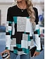 cheap Stripe&amp;Geometric tee-Women&#039;s Tunic Stylish Color Block Striped Print Long Sleeve Regular Tops Crew Neck Daily Black+White+Gray Red Orange Spring Fall