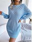 preiswerte Strickkleider-Damen strickkleid Minikleid Elegant Stilvoll Glatt Täglich Rundhalsausschnitt Langarm 2023 Lockere Passform Weiß Rosa Blau S M L