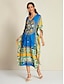 cheap Print Casual Dress-Satin Caftan Bandana Print Raglan Sleeve Midi Dress