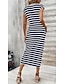 preiswerte Streifen- und geometrische Kleider-Etuikleid für Damen, gestreift, geknotet, Rundhalsausschnitt, Flügelärmel, Midikleid, stilvoll, lässig, täglich, kurze Ärmel, Sommer