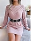 preiswerte Strickkleider-Damen strickkleid Minikleid Elegant Stilvoll Glatt Täglich Rundhalsausschnitt Langarm 2023 Lockere Passform Weiß Rosa Blau S M L