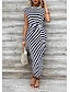 preiswerte Streifen- und geometrische Kleider-Etuikleid für Damen, gestreift, geknotet, Rundhalsausschnitt, Flügelärmel, Midikleid, stilvoll, lässig, täglich, kurze Ärmel, Sommer