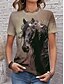 abordables T-shirt Animaux-t-shirt femme décontracté imprimé cheval ombré à manches courtes hauts réguliers col rond quotidien marron clair été