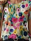 preiswerte Blumen-T-Shirt-Damen T Shirt Blumen Farbblock Stilvoll Brautkleider schlicht Kurzarm Rundhalsausschnitt Normale Oberteile Täglich Bedruckt Weiß Rosa Blau Grün Regenbogen Sommer