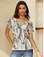 billige Boho t-shirt-Dame T-shirt Grafisk Basale Kortærmet V-hals Almindelige toppe Daglig Weekend Knapper Udskæring Trykt mønster Blå Grøn Kakifarvet