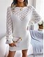 preiswerte Strickkleider-Damen strickkleid Minikleid Elegant Stilvoll Glatt Täglich Rundhalsausschnitt Langarm 2023 Lockere Passform Weiß Rosa Blau S M L