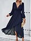 preiswerte Chiffonkleider-Damen Casual kleid Maxidress plus hoch niedrig Rüschensaum Arbeit Verabredung Elegant Maxi V Ausschnitt Langarm Schwarz Rote Marineblau Farbe