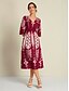 お買い得  花柄ドレス-女性用 ルーズドレス リゾートウェア ミディドレス 赤レンガ色 ハーフスリーブ Folk プリント 春夏 Ｖネック 旅行度假风 カジュアル 普段着 S M L