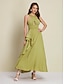 abordables robe de soirée-Robe longue de soirée/mariage/cocktail vert armée pour femme, en satin vert, col licou, fente sur le devant, robe asymétrique à volants pour impressionner 2024