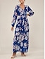 cheap Print Dresses-Women&#039;s Polyester Tiered Dress Floral Button Elastic Waist V Neck Puff Sleeve Maxi Dress Elegant Casual Daily Long Sleeve Summer