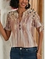 billige T-skjorter til kvinner-Dame T skjorte Knapp Utskjæring Trykt mønster Daglig Helg Grunnleggende Kortermet V-hals Rosa