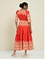 cheap Print Casual Dress-Satin Folk Print Half Sleeve V Neck Maxi Dress