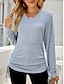 billige Plain tee-kvinders t-shirt afslappet ensfarvet langærmede lange toppe v-hals daglig sort blå brun grå forår efterår