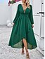 preiswerte Chiffonkleider-Damen Casual kleid Maxidress plus hoch niedrig Rüschensaum Arbeit Verabredung Elegant Maxi V Ausschnitt Langarm Schwarz Rote Marineblau Farbe