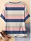voordelige Stripe &amp; Geometrische t-shirt-dames t-shirt basic casual color block gestreepte print korte mouw regular tops v-hals dagelijks weekend roze zomer