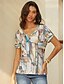 billige Boho t-shirt-Dame T-shirt Grafisk Basale Kortærmet V-hals Almindelige toppe Daglig Weekend Knapper Udskæring Trykt mønster Blå Grøn Kakifarvet