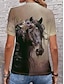 abordables T-shirt Animaux-t-shirt femme décontracté imprimé cheval ombré à manches courtes hauts réguliers col rond quotidien marron clair été