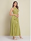 abordables robe de soirée-Robe longue de soirée/mariage/cocktail vert armée pour femme, en satin vert, col licou, fente sur le devant, robe asymétrique à volants pour impressionner 2024
