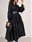 abordables robe longue noire-robe noire Robe chemise Femme Robe Maxi A Volants Soirée Travail basique Grande occasion Col de Chemise manche longue Standard Noir Blanche Bleu S M L XL 2XL