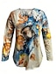 tanie koszulka w kwiaty-damska koszulka t-shirt casual print długi rękaw regular top okrągły dekolt codzienny żółty wiosna&amp;amp;  jesień