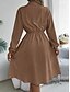 ieftine rochie midi neagra-Pentru femei Rochie de lucru Rochie A line Modă Zilnic Moda de lucru Episcop Rochii Midi Plisată Buton Guler Cămașă Manșon Lung Simplu Fit regulat Negru Roșu Vin Kaki Primăvară Toamnă S M L XL