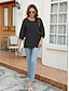 ieftine Topuri simple pentru femei-Pentru femei Cămașă Culoare solidă Floral Casual Boho Lungime Manșon 3/4 Cu Mâneci La Cot Stil Nautic Topuri obișnuite Vacanță Petrecere Zilnic Brodat Negru Galben Albastru piscină Toamnă Primavara