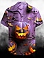 cheap Men&#039;s Printed Shirts-Halloween Pumpkin Grimace Casual Dark Men&#039;s Shirt Button Up Shirt Short Sleeve Party Evening Summer Turndown Collared Shirts Button Up 3D Print Thin Blue Purple Polyester