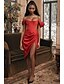 ieftine Rochii de Banchet-Rochie Elegantă Tip Sheath Cocktail Rochie pentru Sărbători Rochie de Întoarcere Acasă Lungime La Genunchi Fără Mâneci Cu Umărul Gol Satin cu Plisaje Fanta rochie pentru a impresiona Rochie de Mască