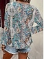 billige Boho Toppe-kvinders tunika mode afslappet print lange ærmer almindelige toppe v-hals daglig rød blå grøn forår efterår
