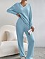 cheap Pajama-setter-Women&#039;s Loungewear Pajama Set Simple Home V Neck Long Sleeve Pullover Pant Spring Fall Black Blue Home Outfits