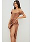 ieftine Rochii de Banchet-Rochie Elegantă Tip Sheath Cocktail Rochie pentru Sărbători Rochie de Întoarcere Acasă Lungime La Genunchi Fără Mâneci Cu Umărul Gol Satin cu Plisaje Fanta rochie pentru a impresiona Rochie de Mască