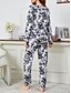 billige Nattøy for damer-kvinners pyjamassett blomsterdyr mote komfort hjem daglig seng pustende rundhals langermet t-skjorte tee bukse vår høst hjem antrekk