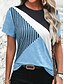 ieftine Tricou cu dungi și geometric-Pentru femei Tricou Bloc Culoare Casual Manșon scurt Rotund Topuri obișnuite Zilnic Imprimeu Albastru celest Kaki Gri Vară