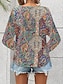 billige Boho Toppe-kvinders tunika mode afslappet print lange ærmer almindelige toppe v-hals daglig rød blå grøn forår efterår