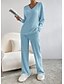 cheap Pajama-setter-Women&#039;s Loungewear Pajama Set Simple Home V Neck Long Sleeve Pullover Pant Spring Fall Black Blue Home Outfits