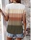 cheap Women&#039;s T-shirts-Women&#039;s T Shirt Casual Ombre Color Block Print Short Sleeve Regular Tops Round Neck Daily Brown Summer