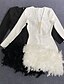 billige Kjoler til gammel elev-festen-Sheath Homecoming Kjoler Elegant Kjole Ferie Homecoming Kort  Mini Lange Ærmer V-Hals Polyester med Fjer Kjole til at imponere